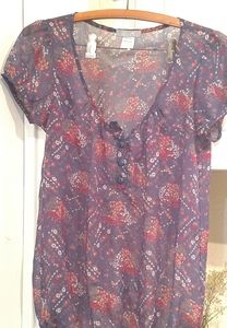 Capped sleeves, sheer, floral print blouse